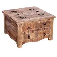 Invicta Table basse massive IRON CRAFT 70 cm Coffre en bois de manguier avec tiroirs Espace de rangement Table d'appoint Table