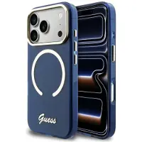 GUESS Etui IML Script Metal MagSafe do iPhone 17 Pro Max niebieski (Apple iPhone 17 Pro Max), Coque pour téléphone portable, Bleu
