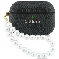 GUESS Housse Case AirPods Pro 3 similicuir gris logo doré avec chaîne