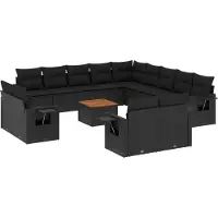 vidaXL Ensemble de salon de jardin 14 pièces avec coussins noir Poly rotin