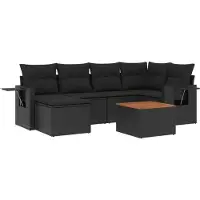 vidaXL Ensemble de salon de jardin 7 pièces avec coussins noir poly rotin