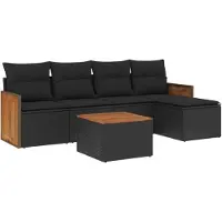 vidaXL Ensemble de salon de jardin 6 pièces avec coussins noir poly rotin