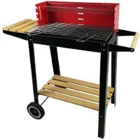 Alpina BBQ Collection Barbecue au charbon de bois - Barbecue au charbon de bois avec roulettes - Grille réglable et pare-vent - Barbecue avec table d'appoint - Noir