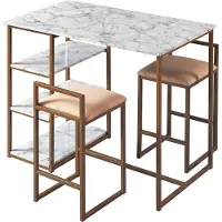 Teamson Home Ensemble Table De Petit-Déjeuner Marmo Avec Plateau Faux Marbre, Finition Cuivre Vnf-00084