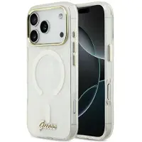 GUESS Etui IML Shell Script Metal MagSafe do iPhone 17 Pro Max biały (Apple iPhone 17 Pro Max), Coque pour téléphone portable, Blanc