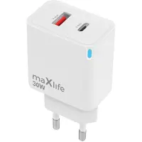 MaXlife Chargeur secteur GAN PD QC Mxtc-09-30Ac, blanc, 1x USB-C, 1x USB, 30W