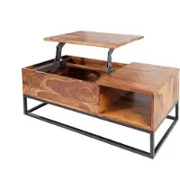 Invicta riess-ambiente Table basse réglable en hauteur MAKASSAR FUNCTION 110cm marron Sheesham massif stone finish