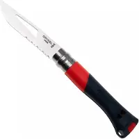 Opinel No. 09 Ocean 3262, Made For The Elements, Satin Stainless Steel, Red Polyamide, couteau de marin partiellement dentelé