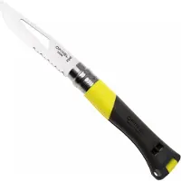 Opinel No. 09 Ocean 3260, Made For The Elements, Satin Stainless Steel, Yellow Polyamide, couteau de marin partiellement dentelé