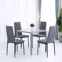 SUGIFT Table à manger carrée en verre trempé avec piètement en acier, table de cuisine en verre pour 4 personnes, gris | 75 x 75 x 75 cm | charge maximale : 80 kg | verre de sécurité de 6 mm