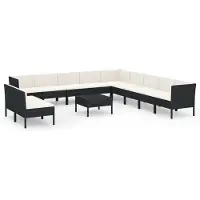 Syfax Salon de jardin 12 pcs avec coussins résine tressée noir