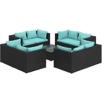 Syfax Salon de jardin 9 pcs avec coussins Résine tressée Noir
