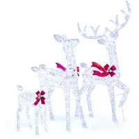 Coast 3-piece LED Reindeer family Christmas decoration - 215 LED cool white - iridescent - red accent - deer 153 cm / doe 112 cm / calf 74 cm