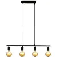 B.K.Licht Suspension 4 spots design retro industriel vintage métal noir mat pour 4 ampoules E27