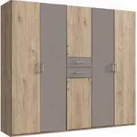 Wimex Armoire Diver, modèle à trois portes, dimensions 225x58x207 cm, finition chêne Sägerau / gris Saharah, modèle Basic (18954)