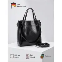 Tollzwood Sac cabas "Aster" en cuir véritable pour femmes, couleur noire, polyvalent et doté de sangles interchangeables