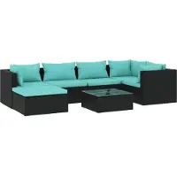 Syfax Salon de jardin 7 pcs avec coussins Résine tressée Noir
