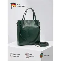 Tollzwood Sac cabas Damen Leder Aster en véritable cuir de vachette, sac à main polyvalent de couleur vert forêt