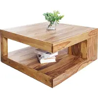 Invicta Table basse design GIANT 80cm marron sheesham massif stone finish avec étagère