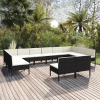 Prolenta Maison Exclusive - Salon de jardin 12 pièces avec coussins en polyrotin noir