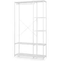 En.casa Armoire ouverte "Verdfjorg" avec 1 barre de suspension et 5 étagères, dimensions 200 x 110 x 40 cm, structure en métal, couleur blanche