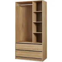 En.casa Armoire ouverte « Vippsaki » avec 4 étagères et 2 tiroirs, 200 x 100 x 50 cm, aspect chêne