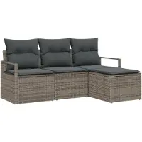 vidaXL Ensemble de canapés avec coussins avec mémoire 4 pcs Gris Poly-Rotin
