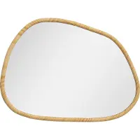 Fortuna Lai Miroir mural asymétrique 70 x 50 cm Miroir de salle de bain avec cadre en bois, anti-oxydant, pour salle de bain, salon, couloir et chambre à coucher, couleur naturelle