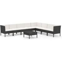Syfax Salon de jardin 9 pcs avec coussins Résine tressée Noir