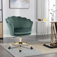Fortuna Lai Chaise de bureau réglable en hauteur Chaise pivotante en velours Fauteuil de bureau Fauteuil de maquillage à roulettes, fauteuil en velours pour chambre à coucher/bureau, vert + or