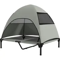 Fortuna Lai Lit pour chien d'extérieur avec toit, lit surélevé pour grands chiens, 91 x 76 x 90 cm, gris clair