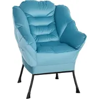 Fortuna Lai Fauteuil Fauteuil de salon Fauteuil relax rembourré avec poche latérale, pieds en acier Fauteuil rembourré aspect velours, fauteuil individuel pour chambre à coucher, bleu