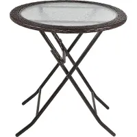 Fortuna Table de camping Lai Table pliante ronde Ø68cm avecReproduction en rotin et cadre en acier robuste, idéale pour le jardin et les pique-niques