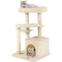 Costway Arbre à chat 85cm, arbre à chat avec grotte pour chats, siège doux, balle & poteaux en sisal, meubles pour chats Arbre à grimper bois Beige