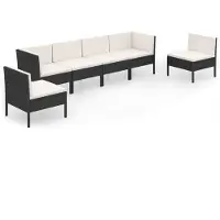 Syfax Salon de jardin 6 pcs avec coussins résine tressée noir