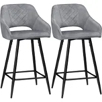 Fortuna Lai Lot de 2 tabourets de bar, chaises de bar, tabourets de bistrot avec repose-pieds, chaise de cuisine, tabouret de comptoir, housse d'assise, acier, gris, 50 x 53 x 94 cm