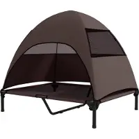Fortuna Lai Lit pour chien d'extérieur avec toit, lit surélevé pour grands chiens, 91 x 76 x 90 cm, couleur café