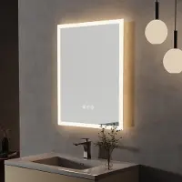 WISFOR Miroir de salle de bain LED avec éclairage, miroir de salle de bain avec éclairage, miroir mural antibuée à intensité variable, avec interrupteur tactile, 40x50cm