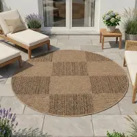 HomebyHome Tapis Intérieur Extérieur Imperméable Aspect Naturel Jute Idéal pour Salon Cuisine Terrasse et Balcon, Taille: 120 cm Rond