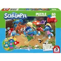 Schmidt 60 pièces Spiele Kinder Puzzle Les Schtroumpfs Azraël à la maison des Schtroumpfs + 2 figurines 56522