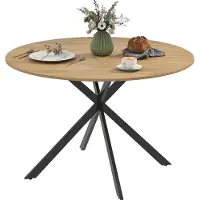 Fortuna Lai Table à manger ronde pour 4 personnes, Ø120 Table de cuisine de style industriel avec pieds en acier, pour salle à manger, cuisine, bureau à domicile, chêne