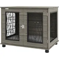 Fortuna Cage pour chien Lai avec coussin, jusqu'à 20 kg/50 cm de longueur, métal, 80 x 56 x 63 cm, gris/décor bois