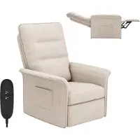 FlexiSpot Fauteuil de relaxation électrique avec fonction d'inclinaison de 105° à 155°, fauteuil TV réglable pour le salon, avec dossier et repose-pieds (beige)