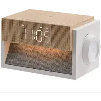 Immax Réveil LED multifonction avec chargeur sans fil 10W, veilleuse et bruit blanc - couleur marron et blanc