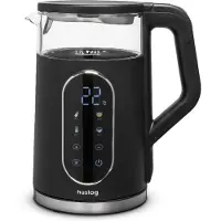 Huslog glass kettle wit touch panel black 1,7L 2200W, Bouilloire électrique, Noir