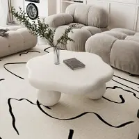 SUCCESS COURIER Table basse en forme de nuage, en forme de pétale, style moderne, 80 x 80 x 31 cm, blanc crème