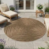 HomebyHome Tapis Intérieur Extérieur Imperméable Aspect Naturel Jute Idéal pour Salon Cuisine Terrasse et Balcon, Taille: 160 cm Rond