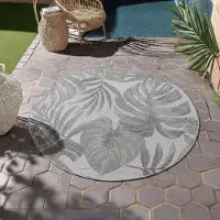 HomebyHome Tapis d’Extérieur Imperméable et Résistant aux UV Idéal pour Cuisine Balcon Terrasse Jardin et Salon, Taille: 160 cm Rond