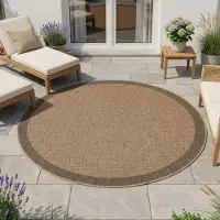 HomebyHome Tapis Intérieur Extérieur Imperméable Aspect Naturel Jute Idéal pour Salon Cuisine Terrasse et Balcon, Taille: 120 cm Rond