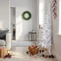 Prolenta Maison Exclusive - Demi-sapin de Noël artificiel avec support, blanc, 150 cm, PVC